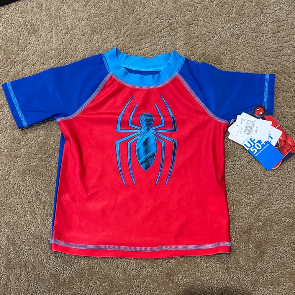 NWT Spider-Man Kids Swim Shirt - Red and Blue, 2T